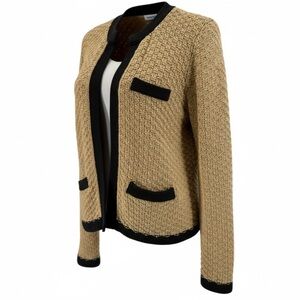 Preswick & Moore Camel Black‎ Trim Cardigan Women’s M Cotton Knit Fall Parisian
